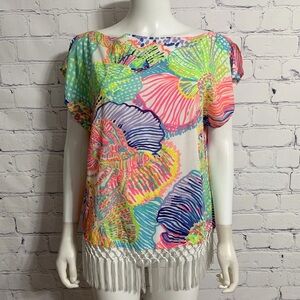 Lilly Pulitzer‎ Pink and Blue Swim Coverup with Fringe M/L